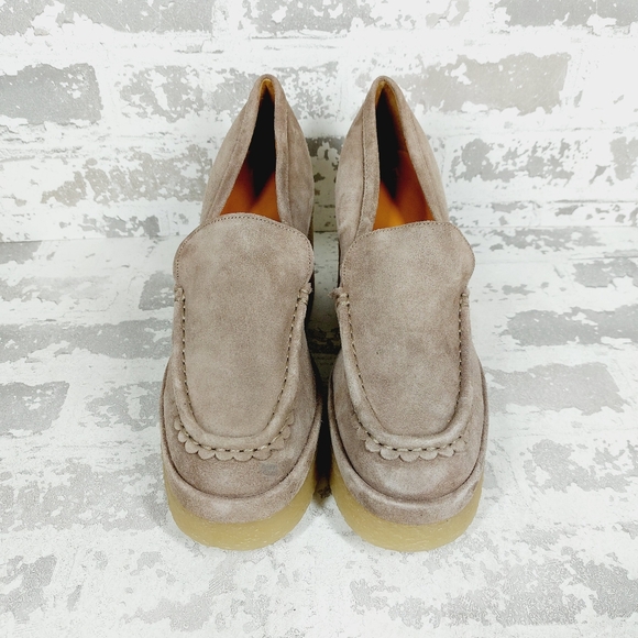 NEW Marc Fisher Taupe Tan Suede Lina Chunky Platform Heeled Loafers D1034 - Picture 7 of 11